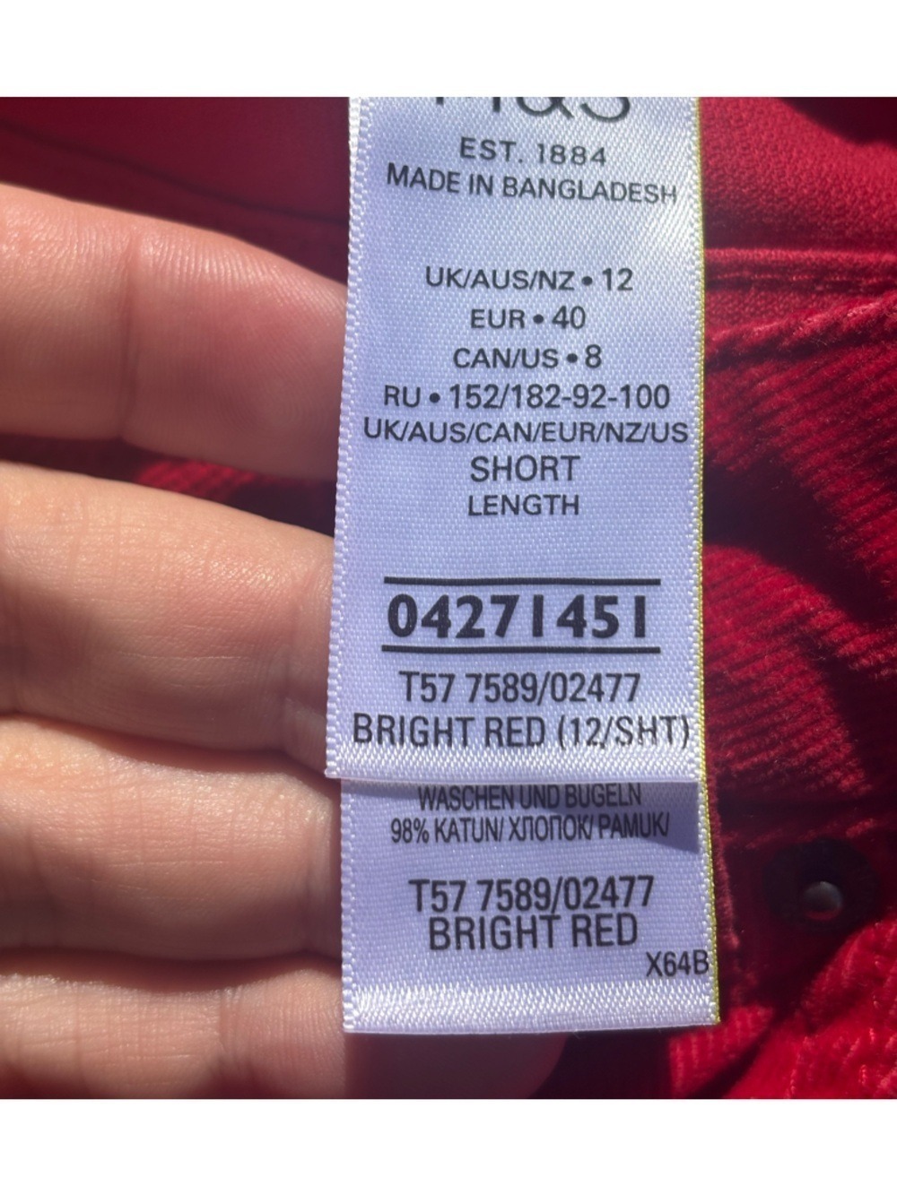 ❤️ M&S Collection Bright Red Corduroy Pants Size 8 • High Rise Straight Leg - Picture 4 of 16
